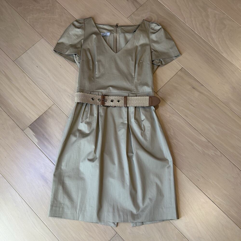 Moschino Cheap & Chic Khaki Twill Belted Dress Women’s USA 8